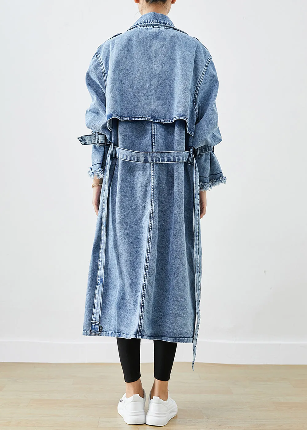 Art Light Blue Lapel Double Breast Denim Trench Coats Fall FA204