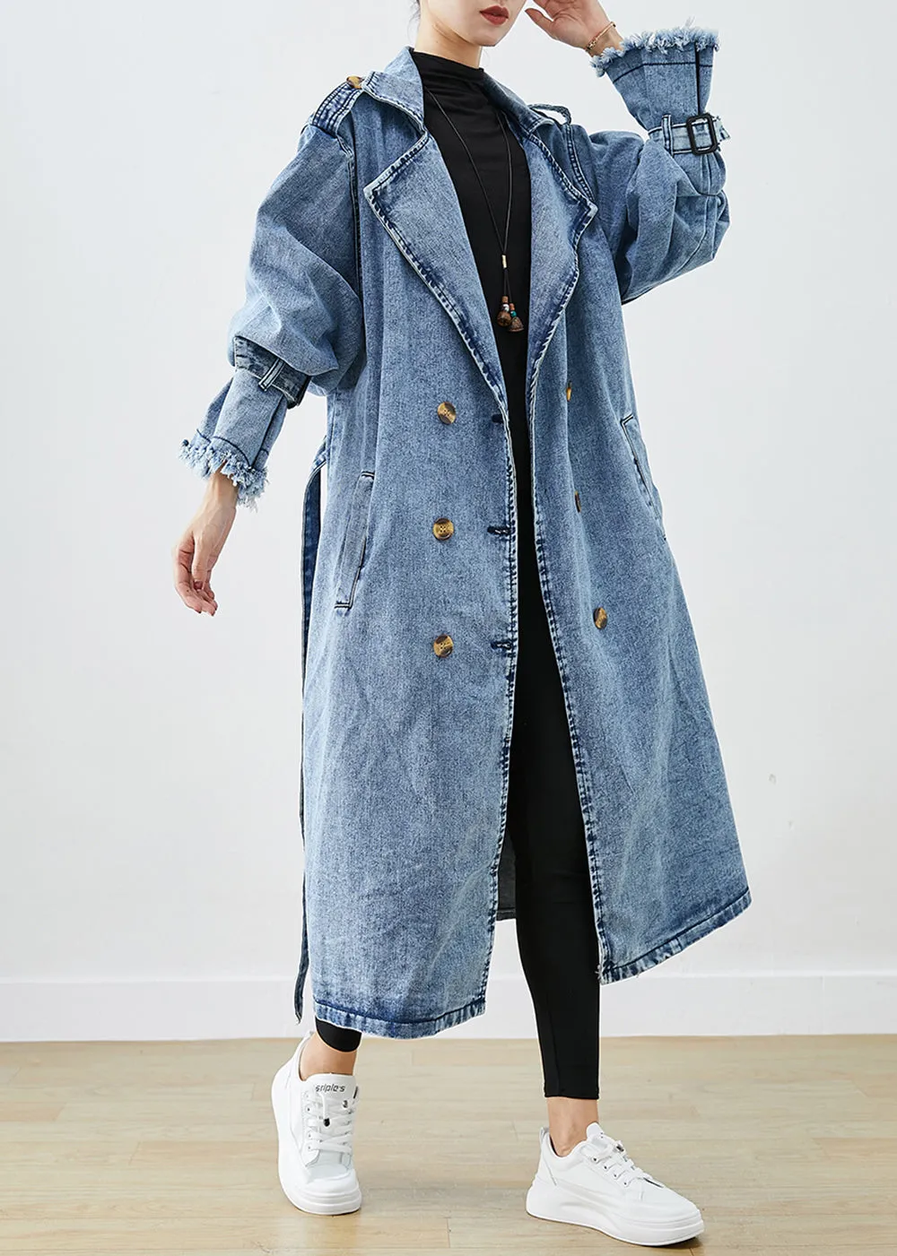 Art Light Blue Lapel Double Breast Denim Trench Coats Fall FA204