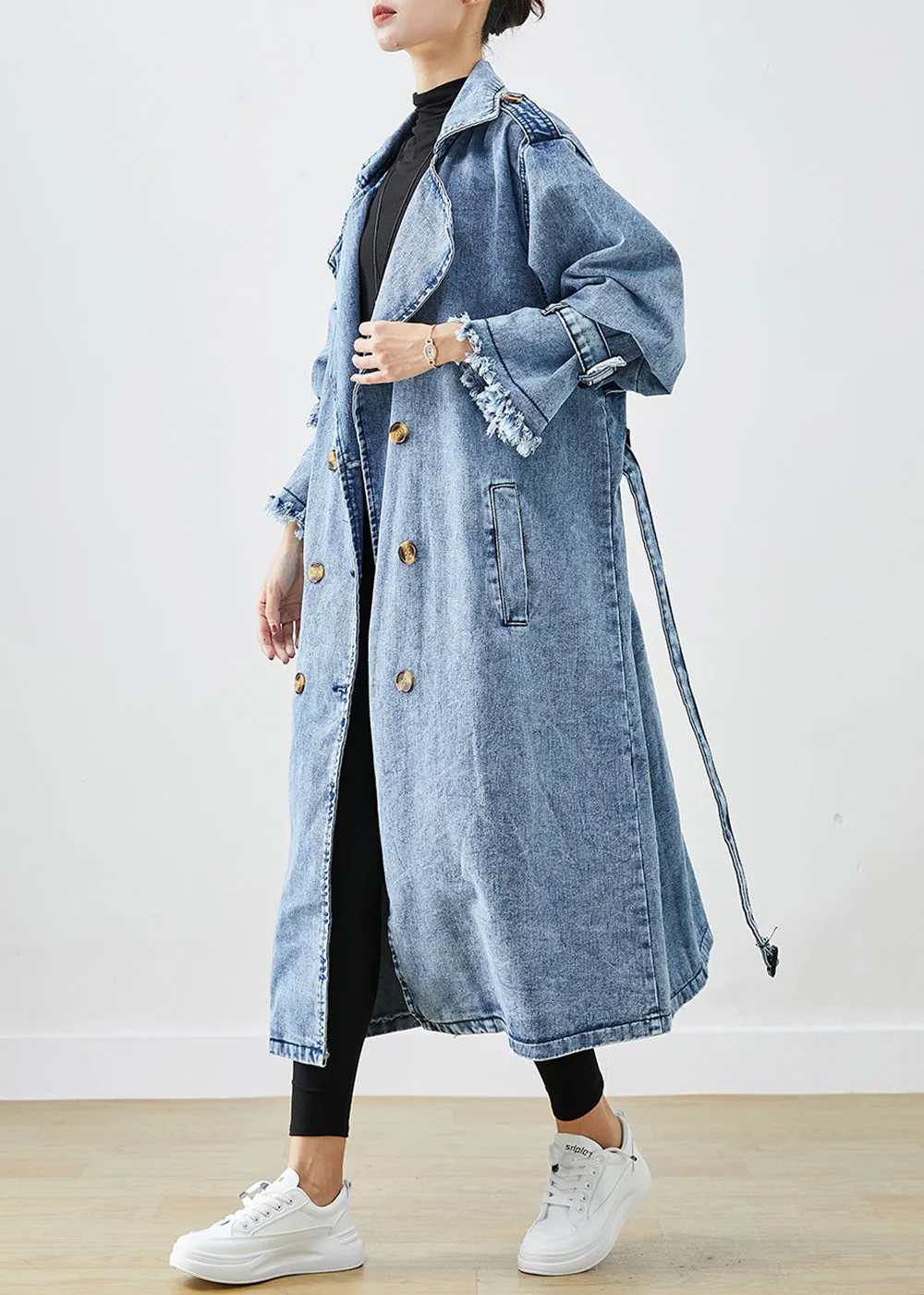 Art Light Blue Lapel Double Breast Denim Trench Coats Fall FA204