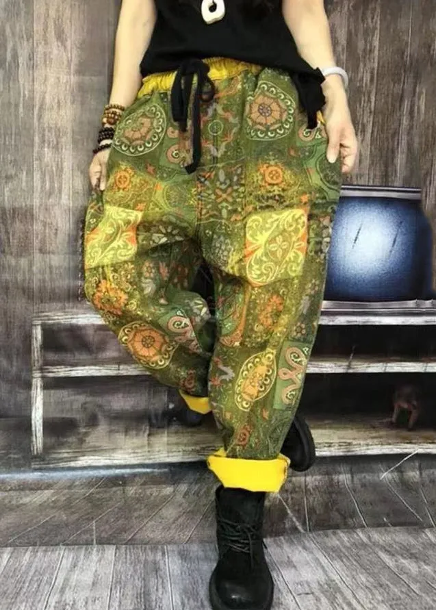 Autumn New Bohemian Green Print Denim Harlan Pants ML2594