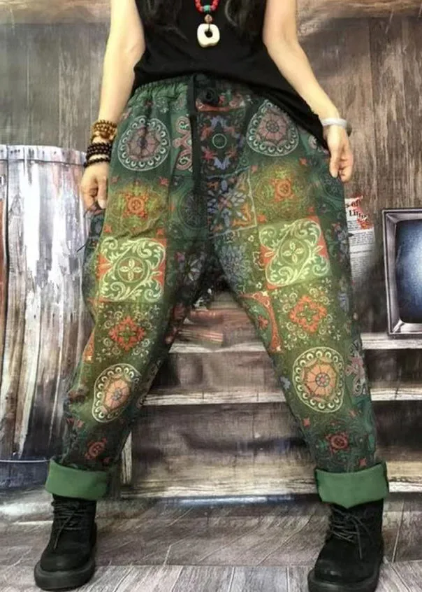 Autumn New Bohemian Green Print Denim Harlan Pants ML2594