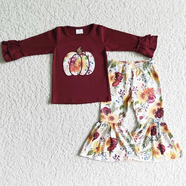 Autumn Pumpkin Floral Outfit - to 14/16 Girls