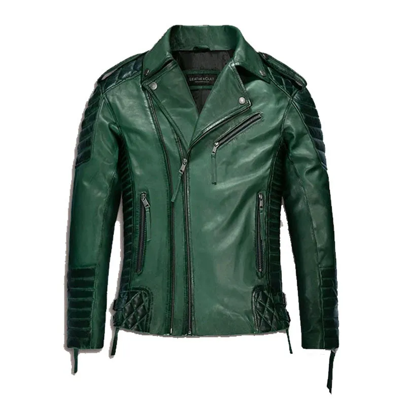 Best Style Fashion Biker Boys Charles Burnt Green Leather Jacket