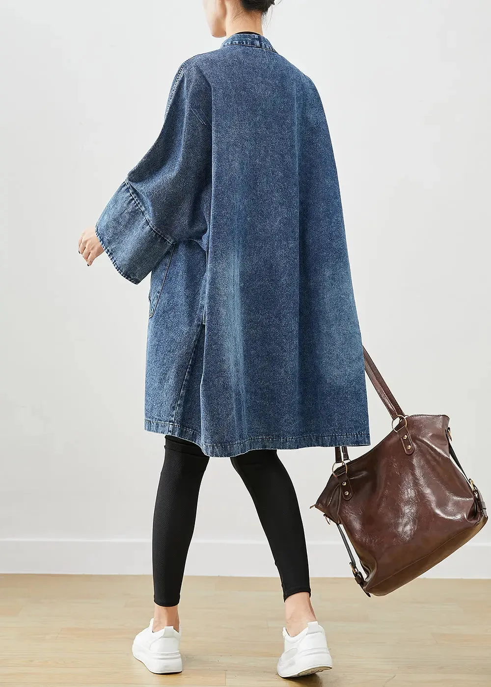 Boho Blue Oversized Pockets Denim Trench Coats Batwing Sleeve ML1239