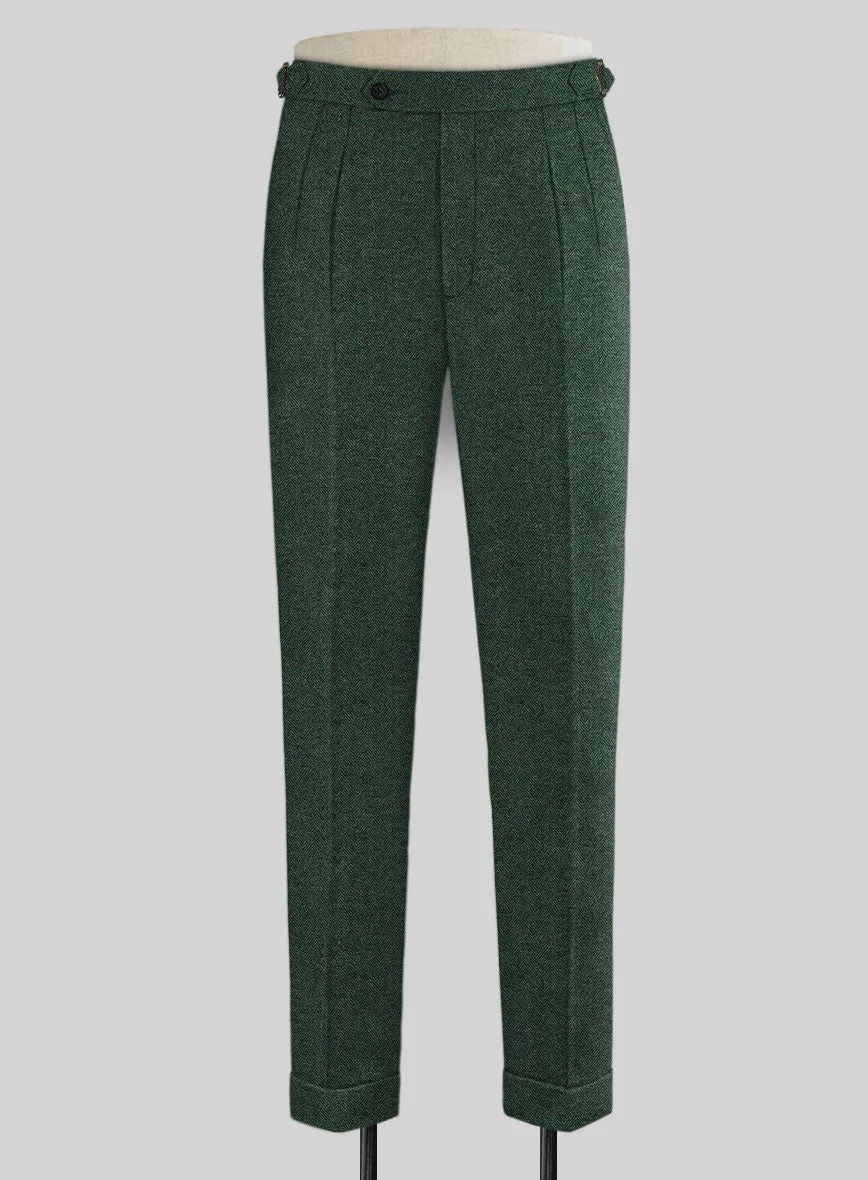 Bottle Green Herringbone Tweed Highland Trousers