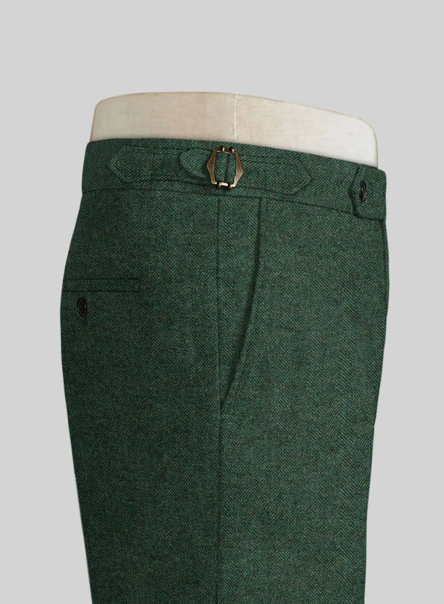 Bottle Green Herringbone Tweed Highland Trousers