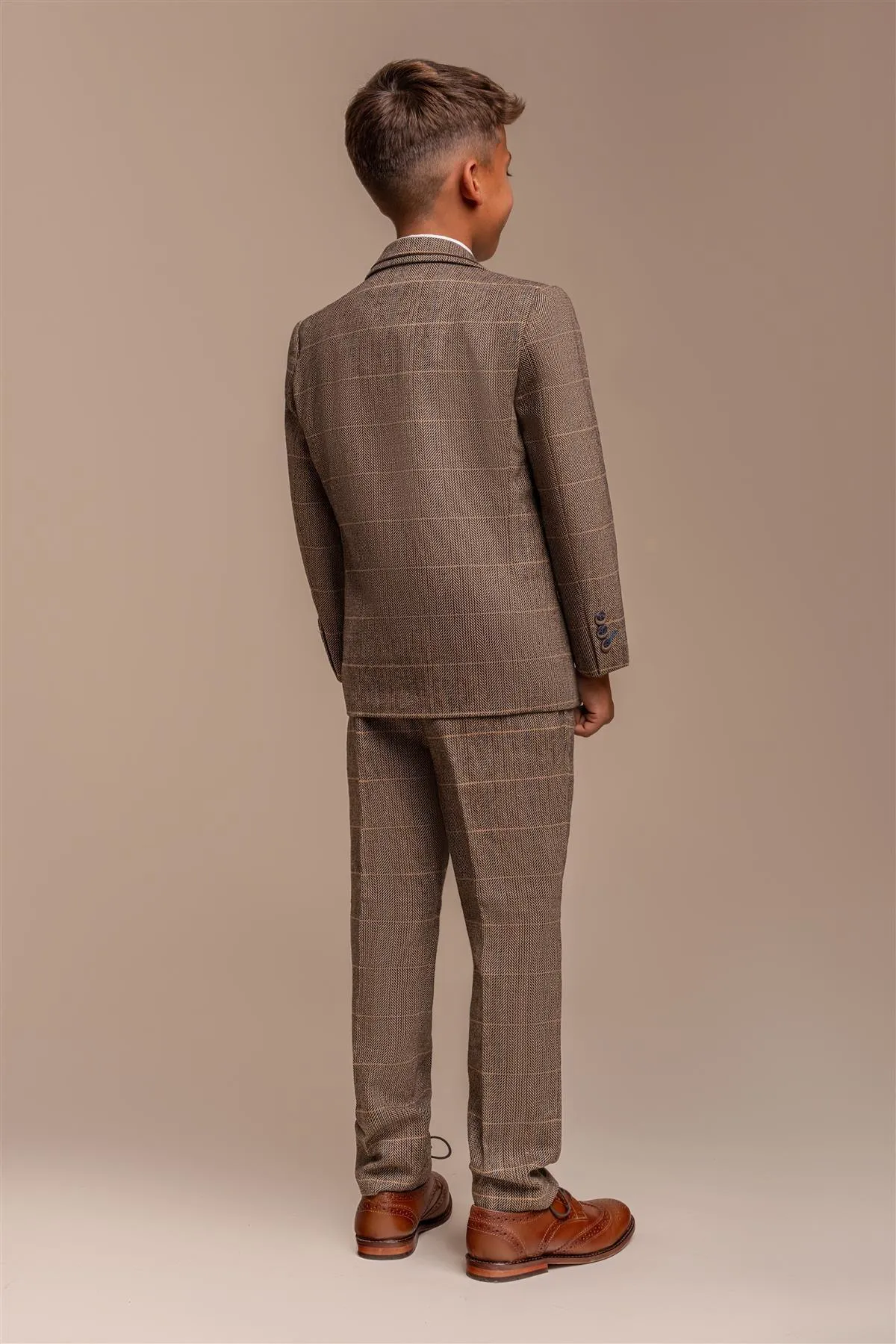 Boys Albert Brown Tweed Check Suit