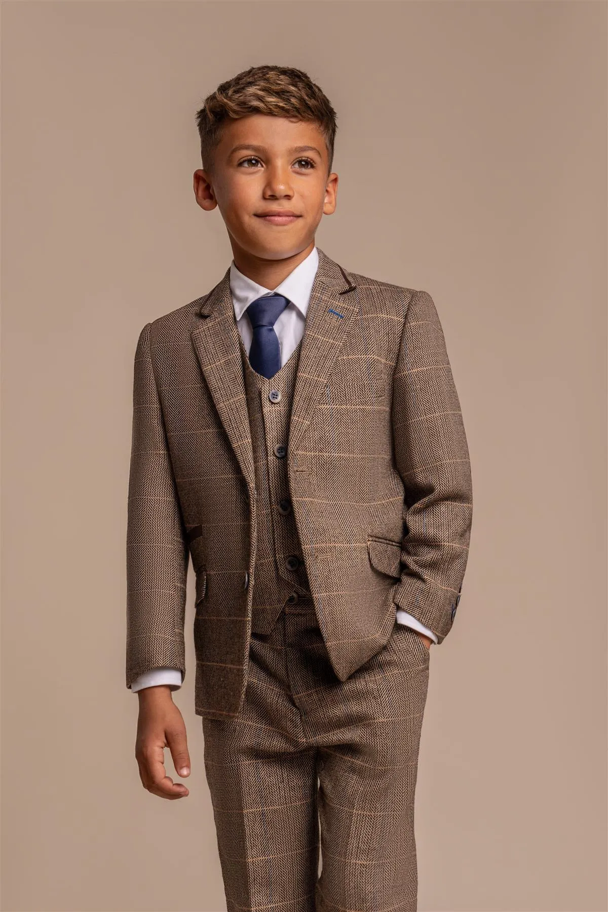 Boys Albert Brown Tweed Check Suit