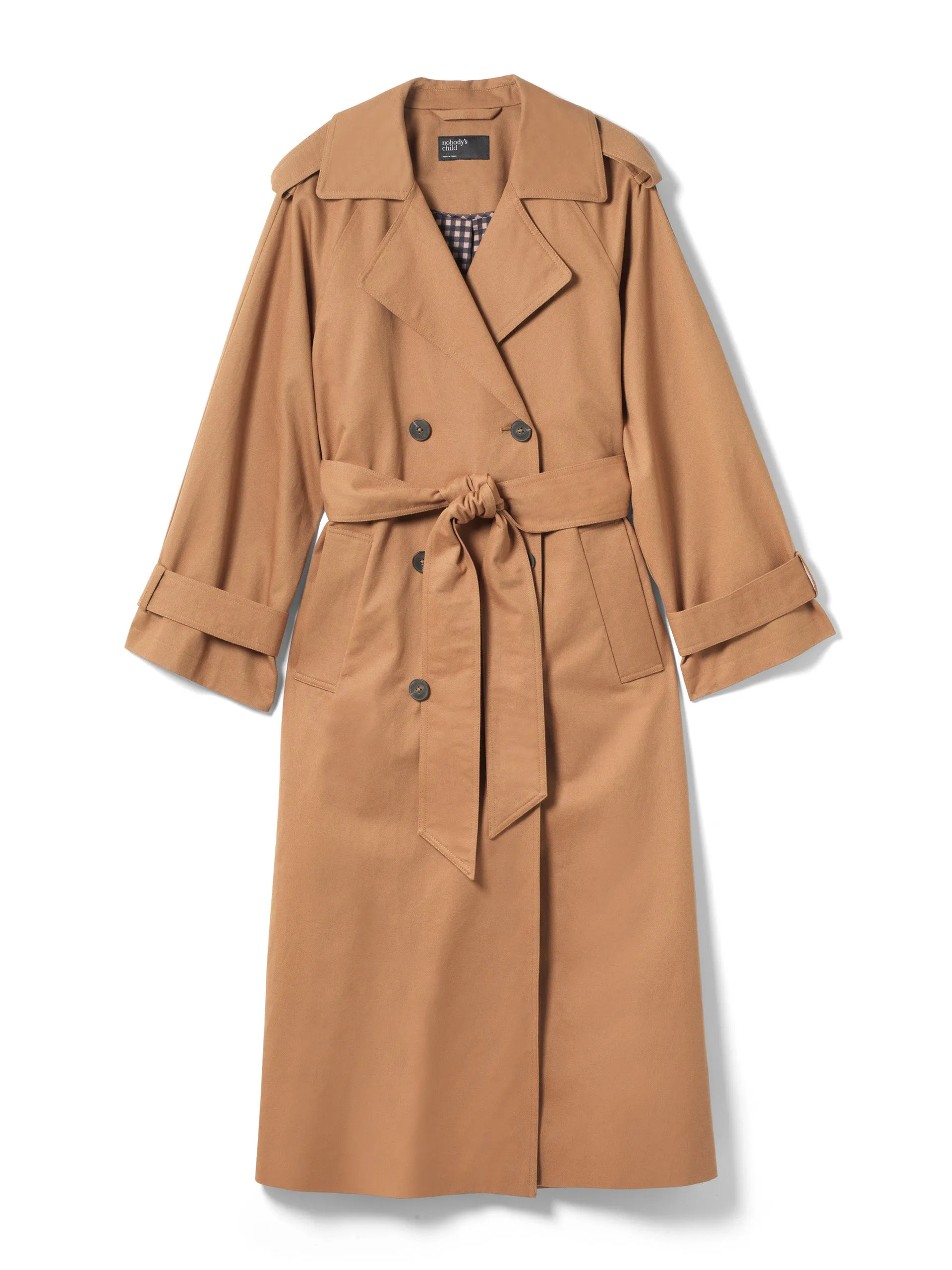 Brown double breasted trench coat