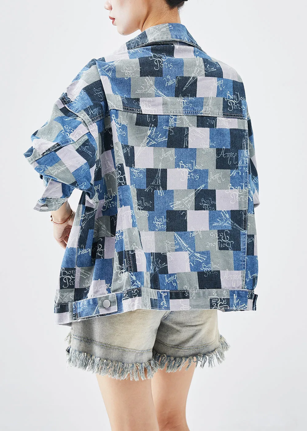 Casual Colorblock Oversized Plaid Denim Coats Fall ML2003