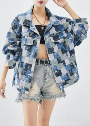 Casual Colorblock Oversized Plaid Denim Coats Fall ML2003