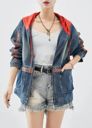 Casual Red Hooded Patchwork Denim Coats Fall ML1203