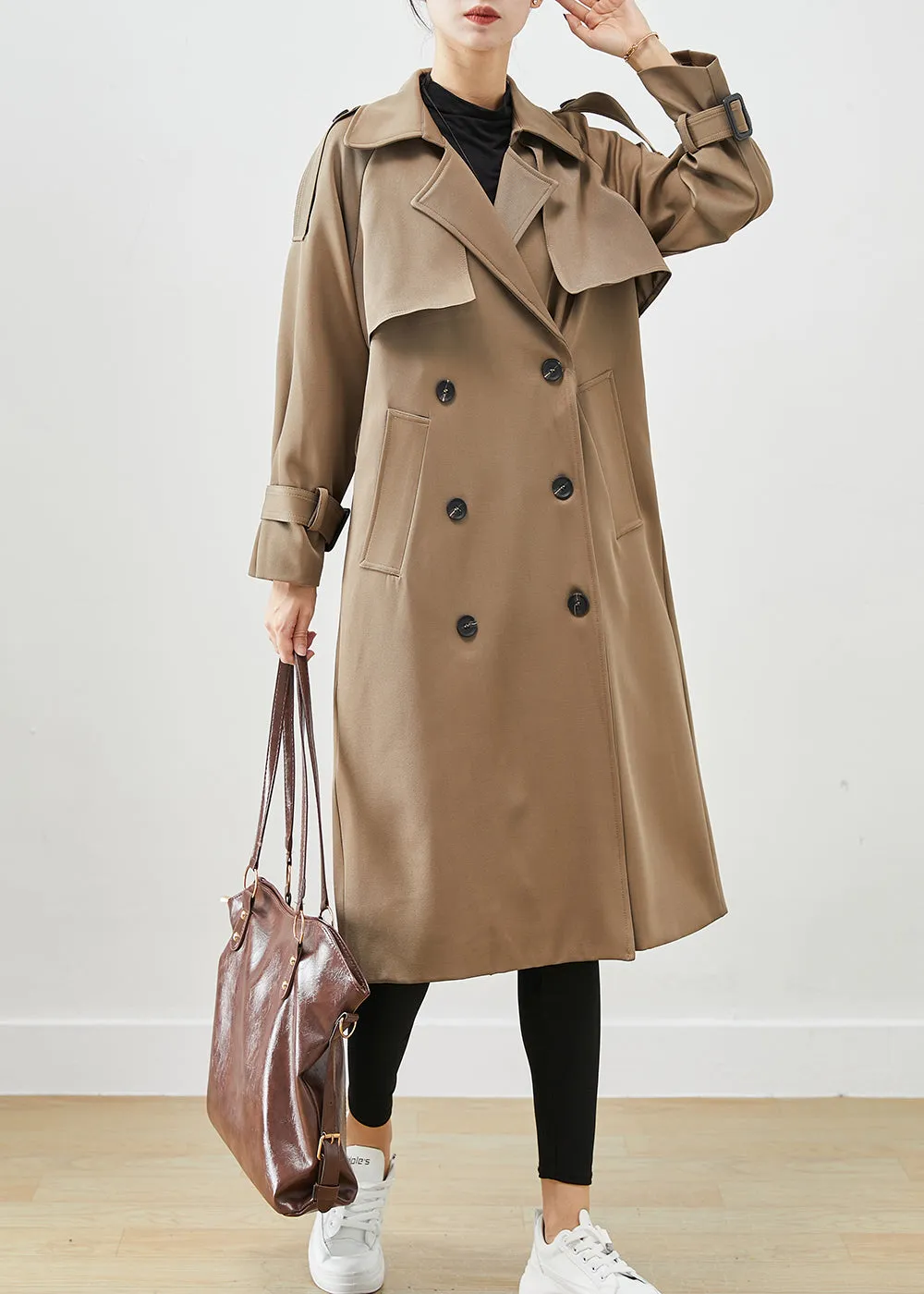 Classy Coffee Double Breast Pockets Cotton Trench Fall ML2532