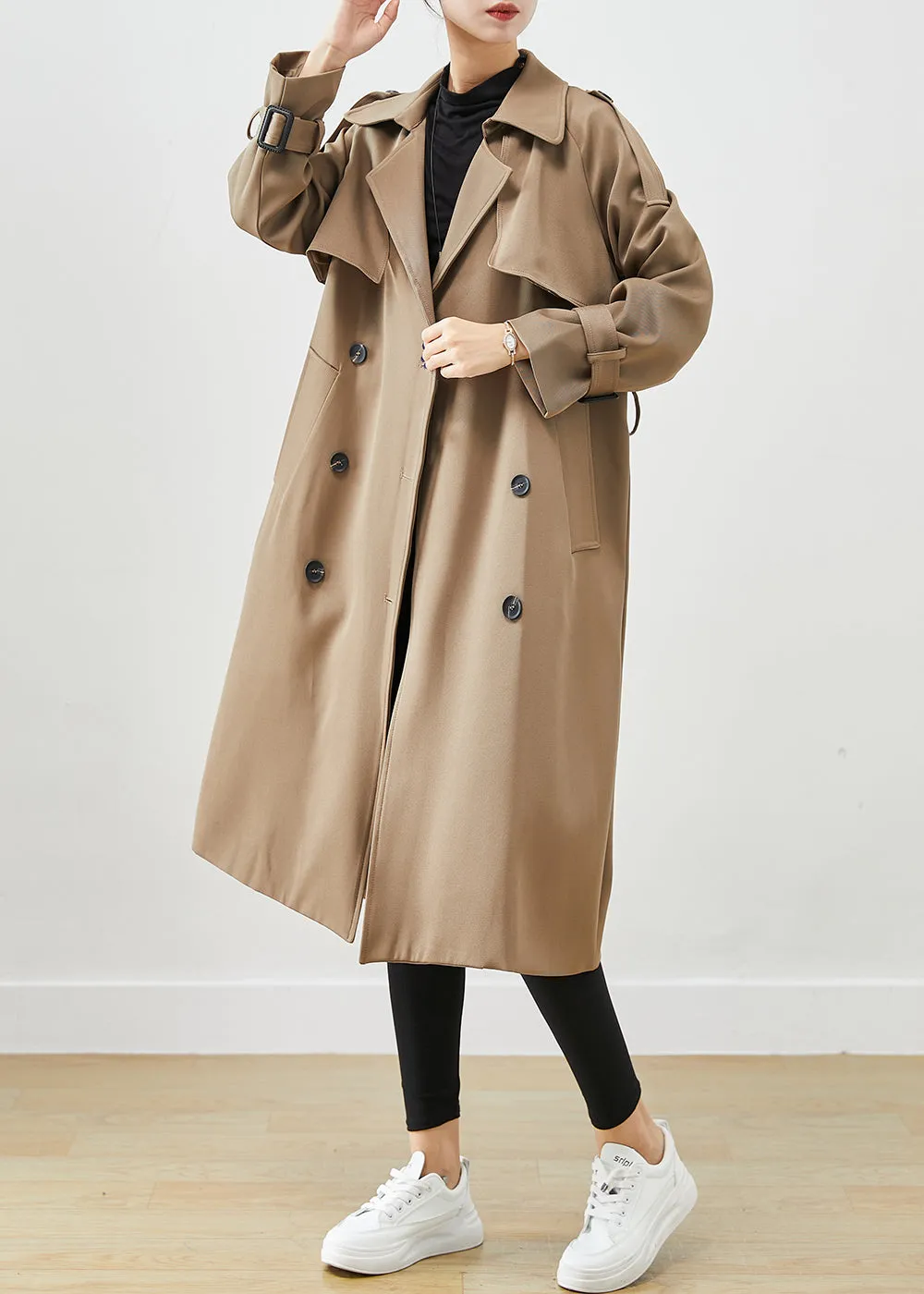 Classy Coffee Double Breast Pockets Cotton Trench Fall ML2532