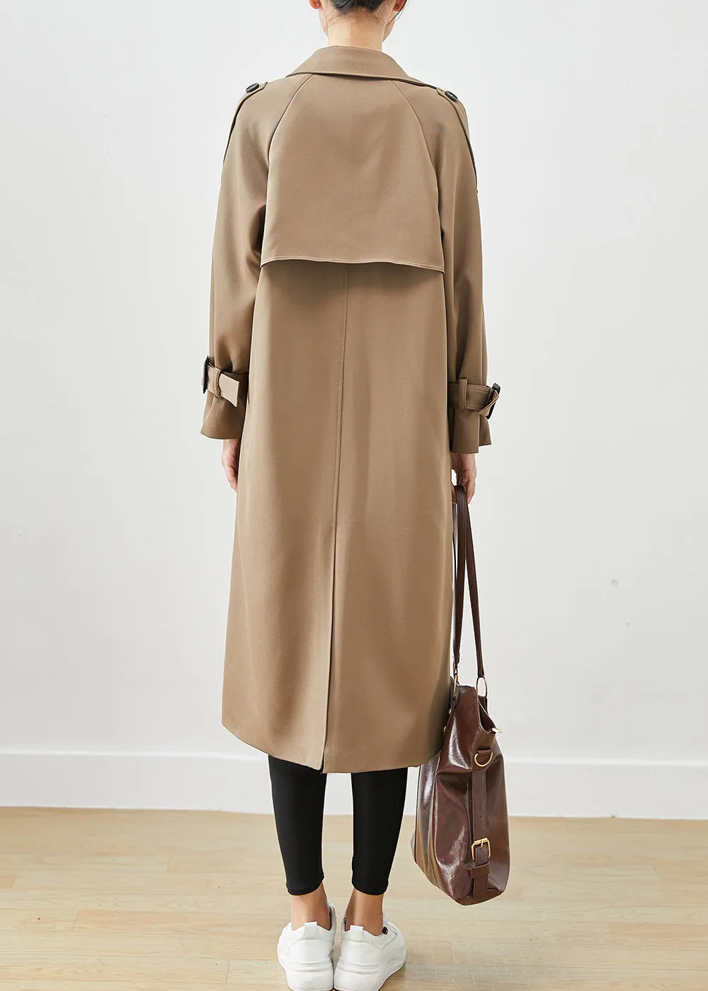 Classy Coffee Double Breast Pockets Cotton Trench Fall ML2532