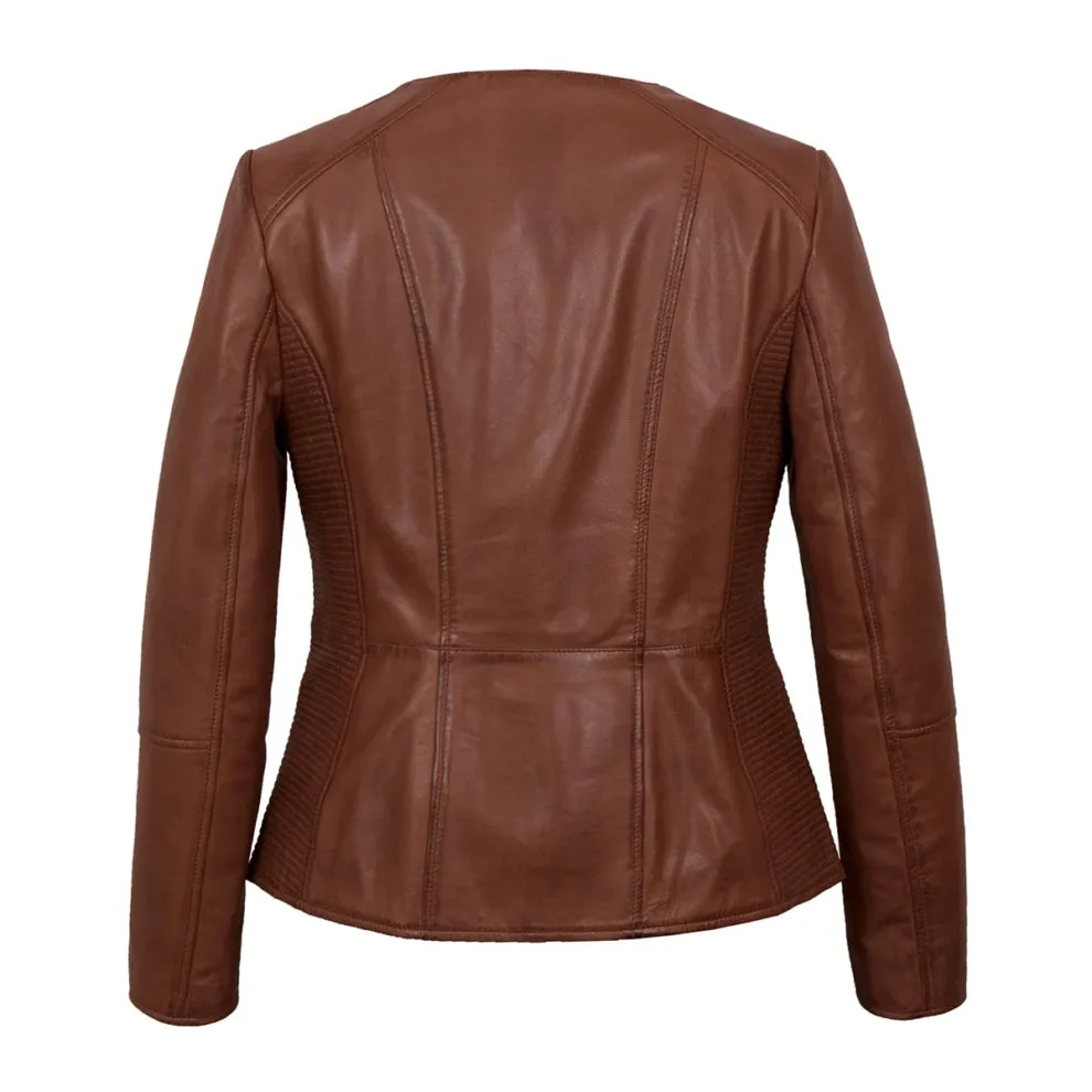 Collarless Brown Leather Jackets