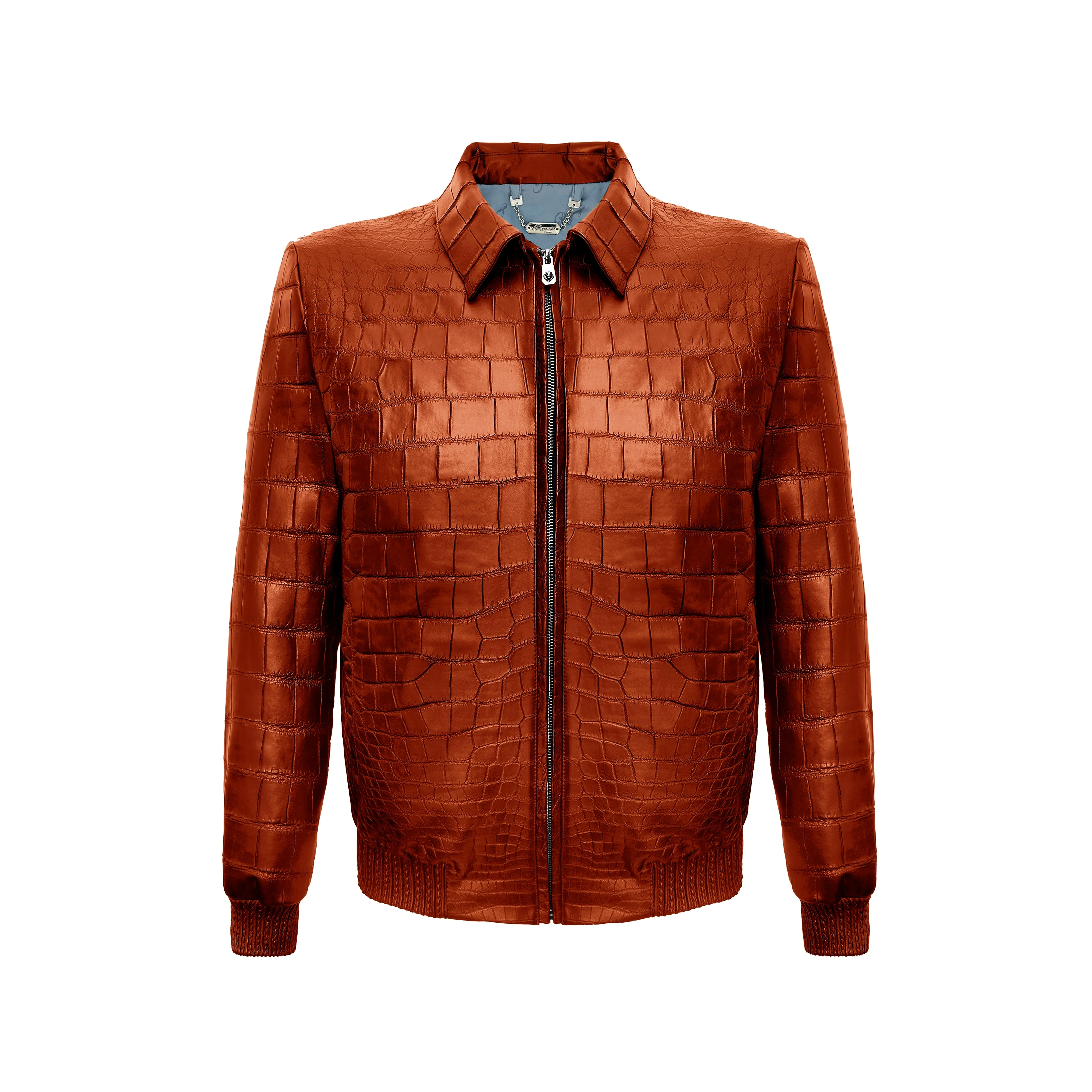 Crocodile Leather Harrington Jacket With Silk Lining