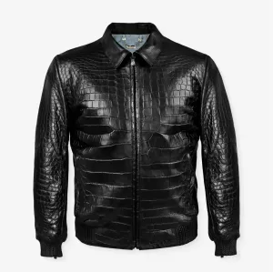 Crocodile Leather Harrington Jacket With Silk Lining