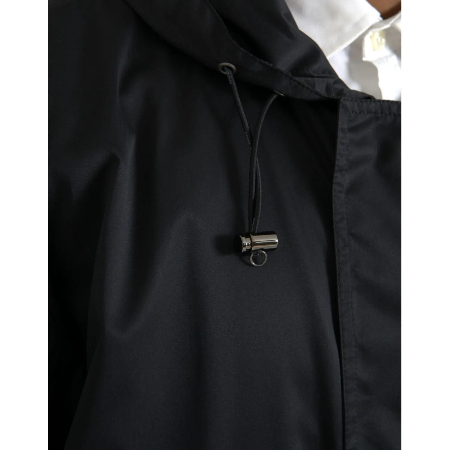 Dolce & Gabbana Black Polyester Hooded Long Windbreaker Jacket