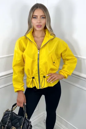 Elektra yellow hooded zip up wind breaker jacket