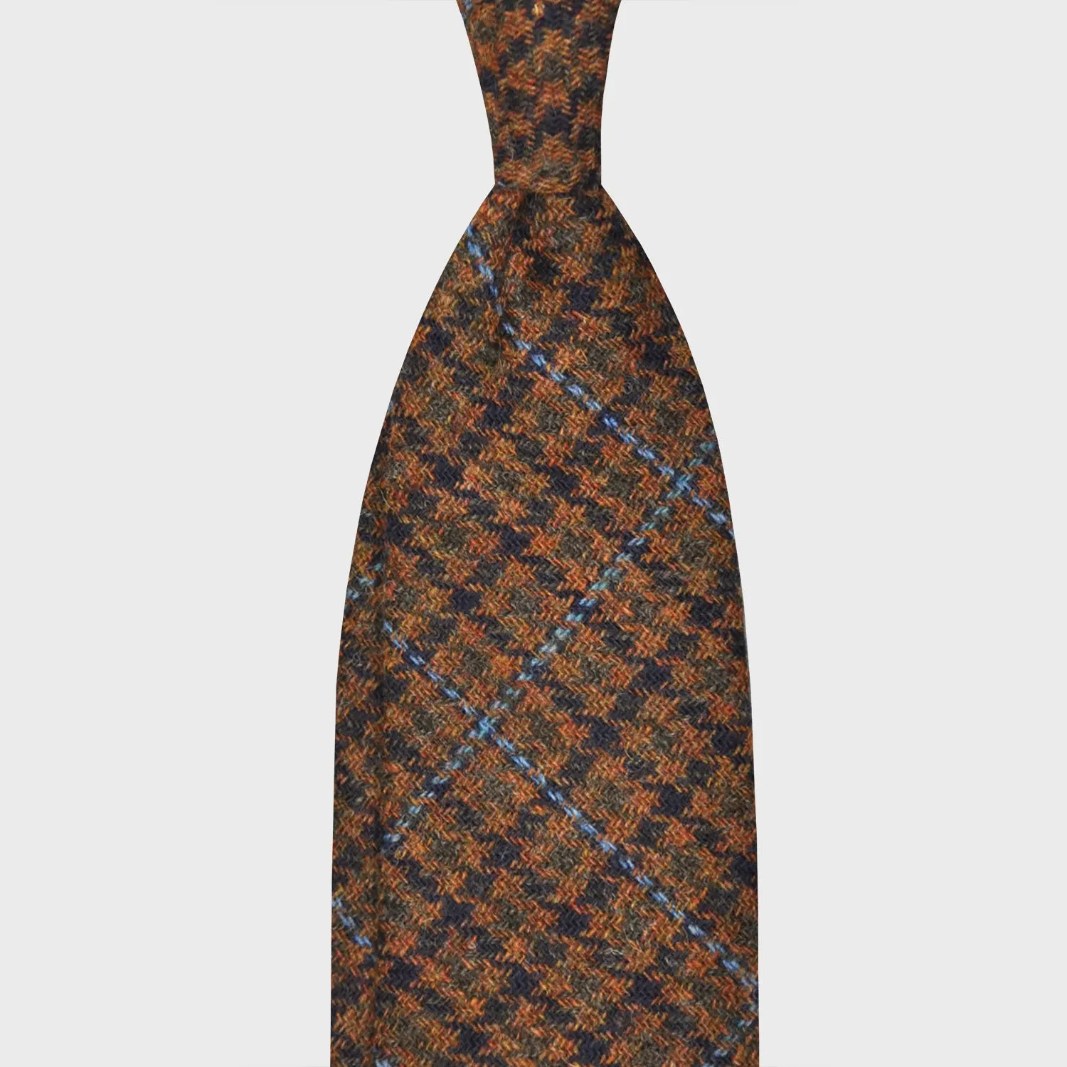 F.Marino Tweed Tie 3 Folds Pied de Poule Brown