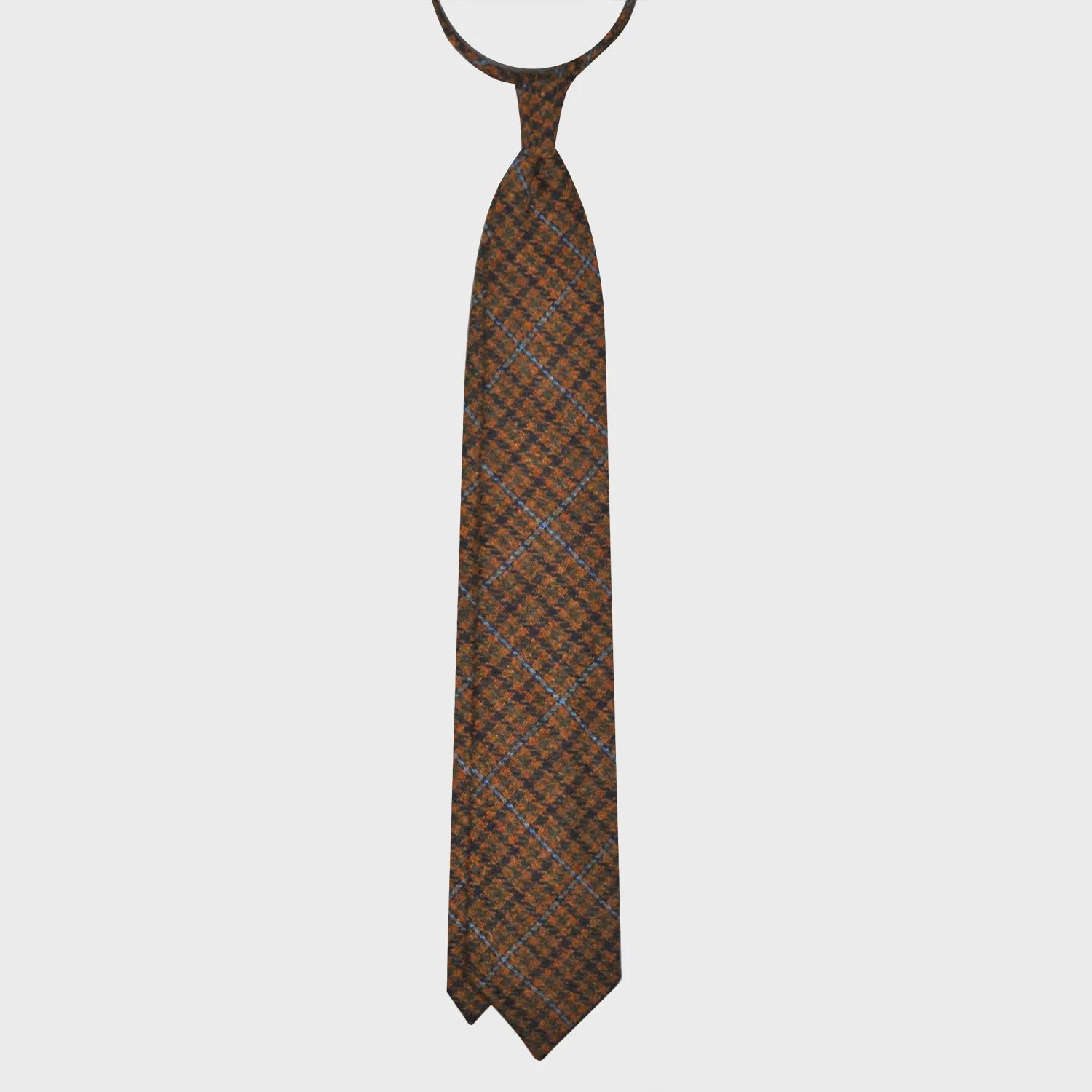 F.Marino Tweed Tie 3 Folds Pied de Poule Brown