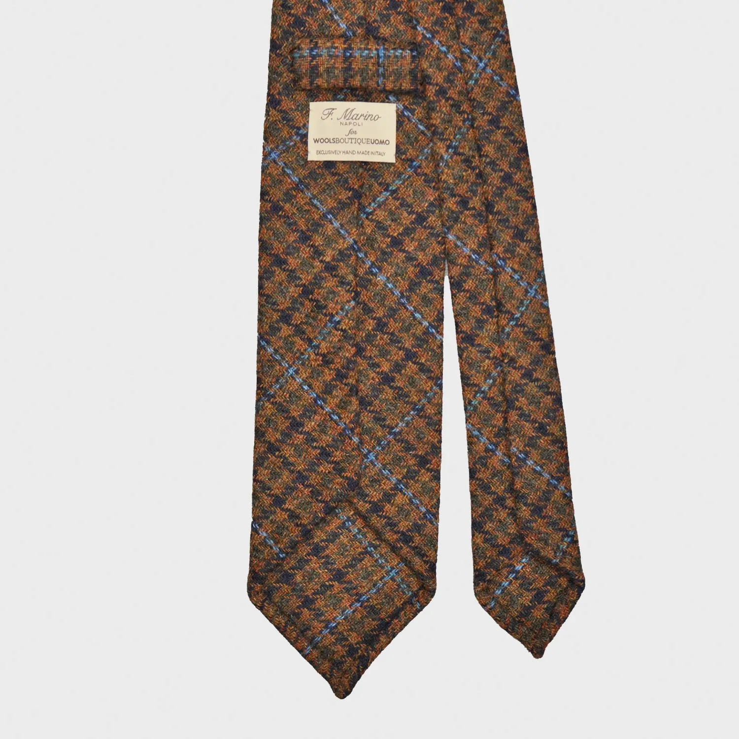 F.Marino Tweed Tie 3 Folds Pied de Poule Brown