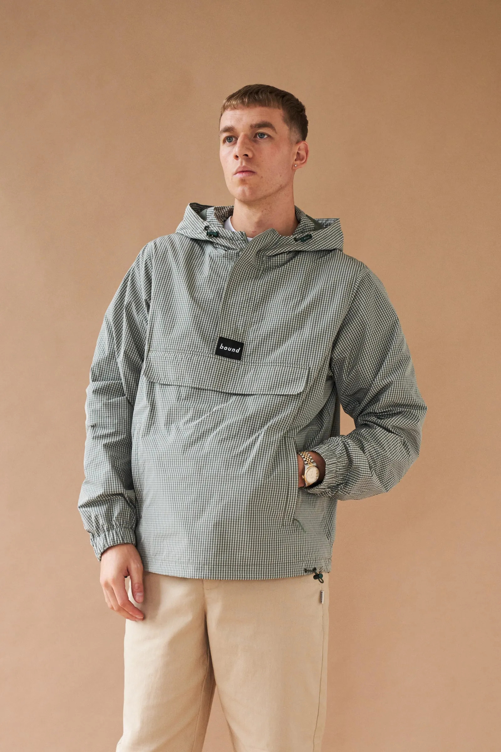 HESSLE CHECK SMOCK - OLIVE GREEN