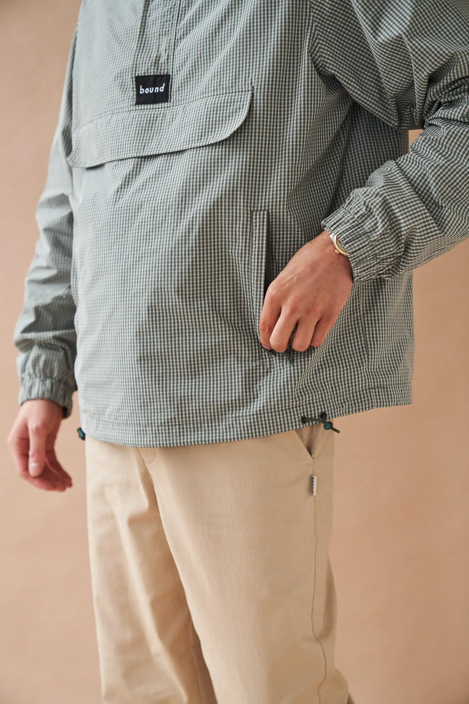 HESSLE CHECK SMOCK - OLIVE GREEN