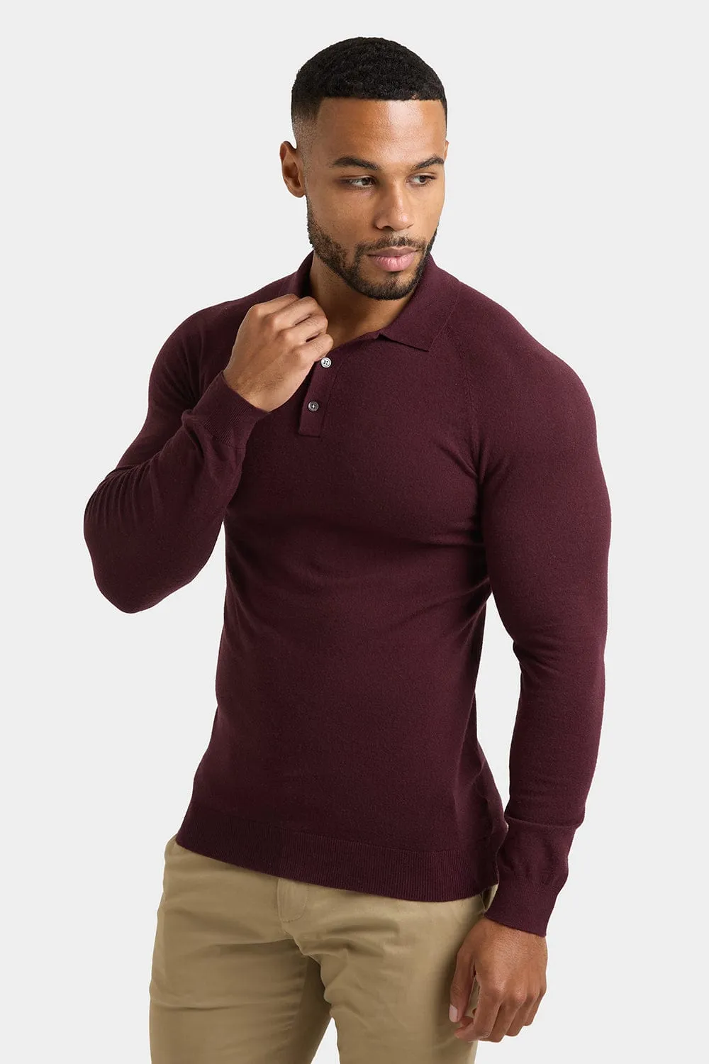 Knitted Polo Shirt in Wine