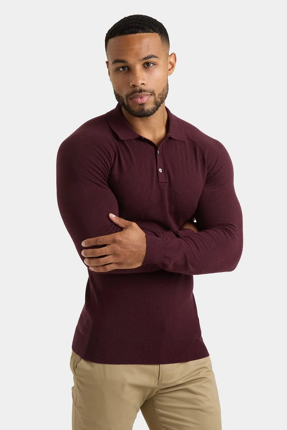 Knitted Polo Shirt in Wine