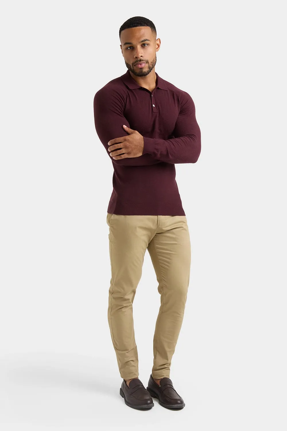 Knitted Polo Shirt in Wine