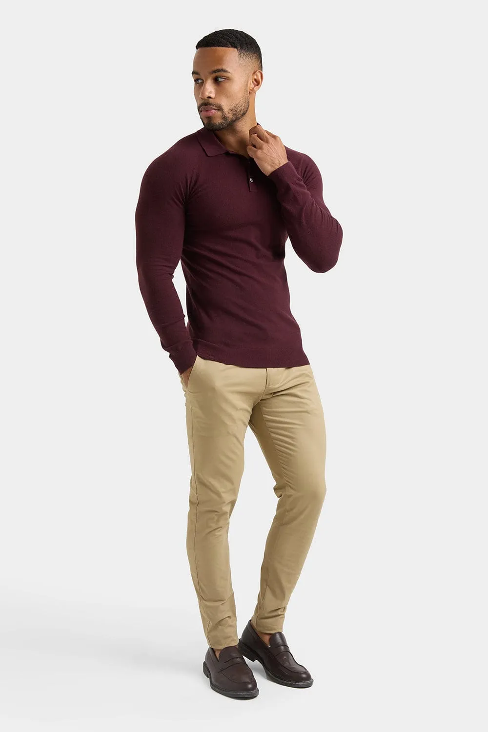 Knitted Polo Shirt in Wine