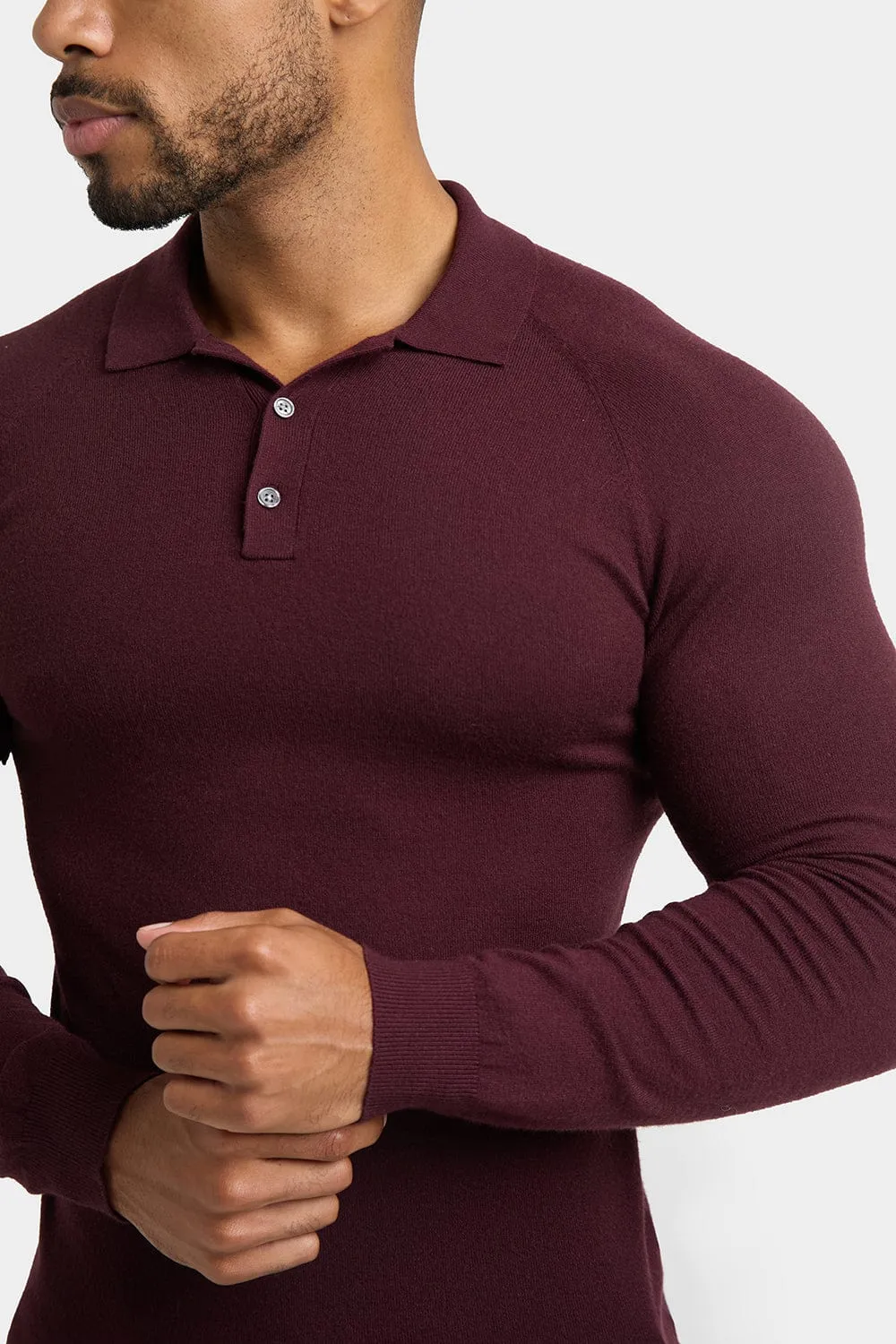 Knitted Polo Shirt in Wine