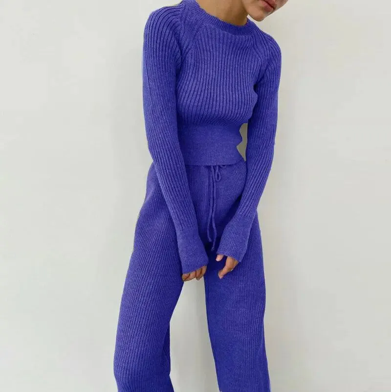 Knitted Wide-leg Pants and Top Set