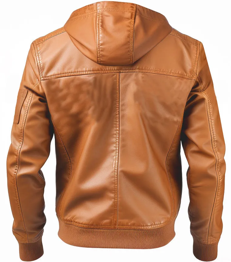 Leather Jacket Women Brown with Hood