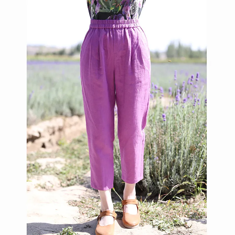 Linen Summer Autumn Women Casual Pants with Pockets SMM97222