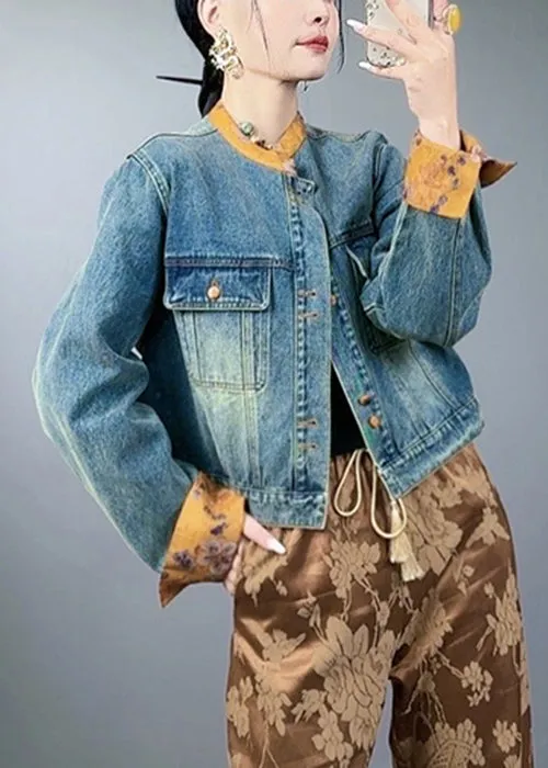 Loose Blue Button Pockets Patchwork Denim Coats Spring QA1087