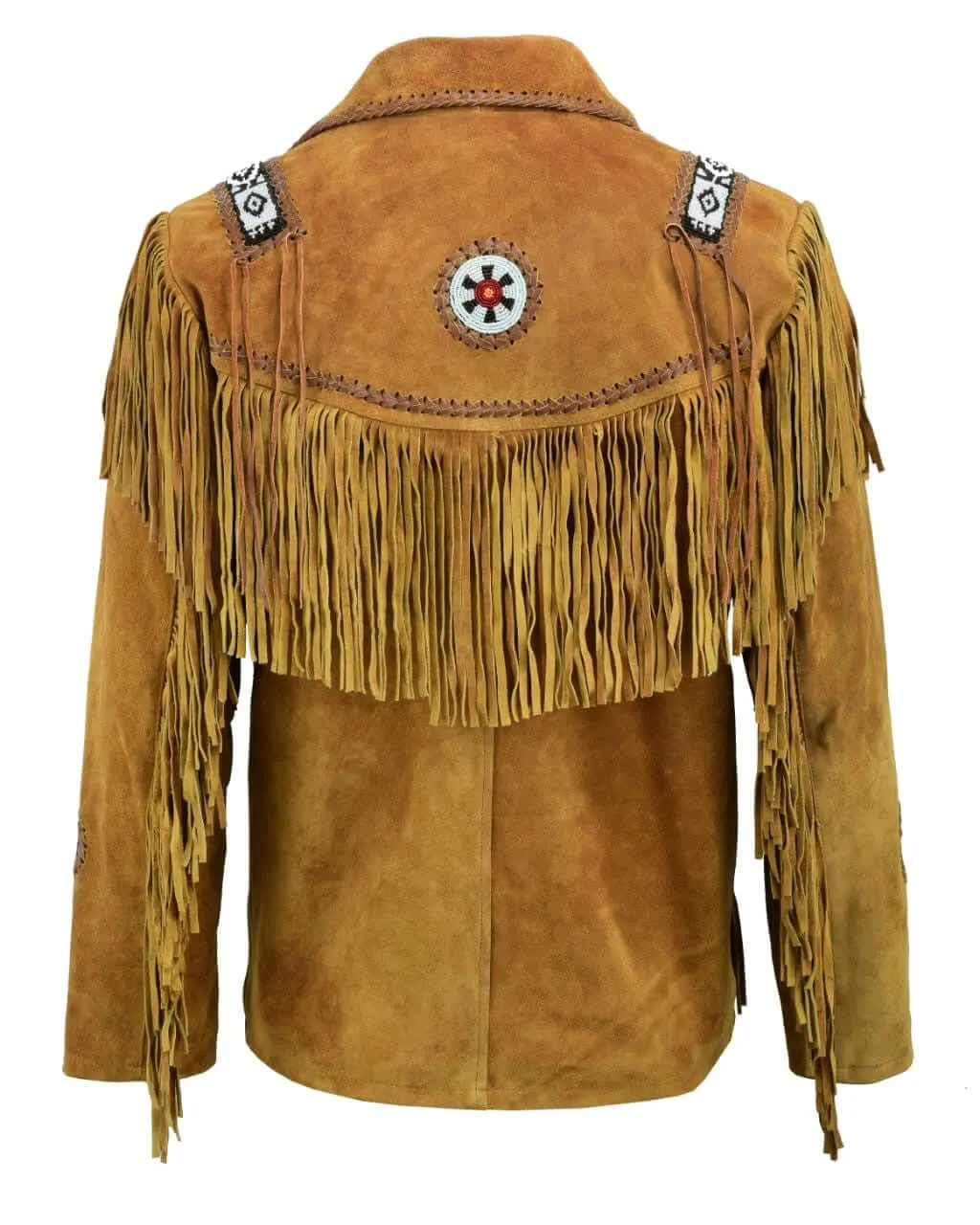 Mens Classic Western Brown Suede Leather With Beads Fringes Indians