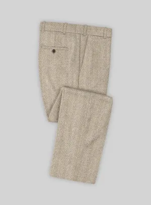 Naples Wide Herringbone Beige Tweed Pants