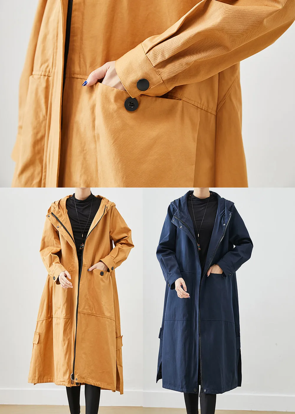 Natural Navy Oversized Pockets Cotton Trench Fall ML2522