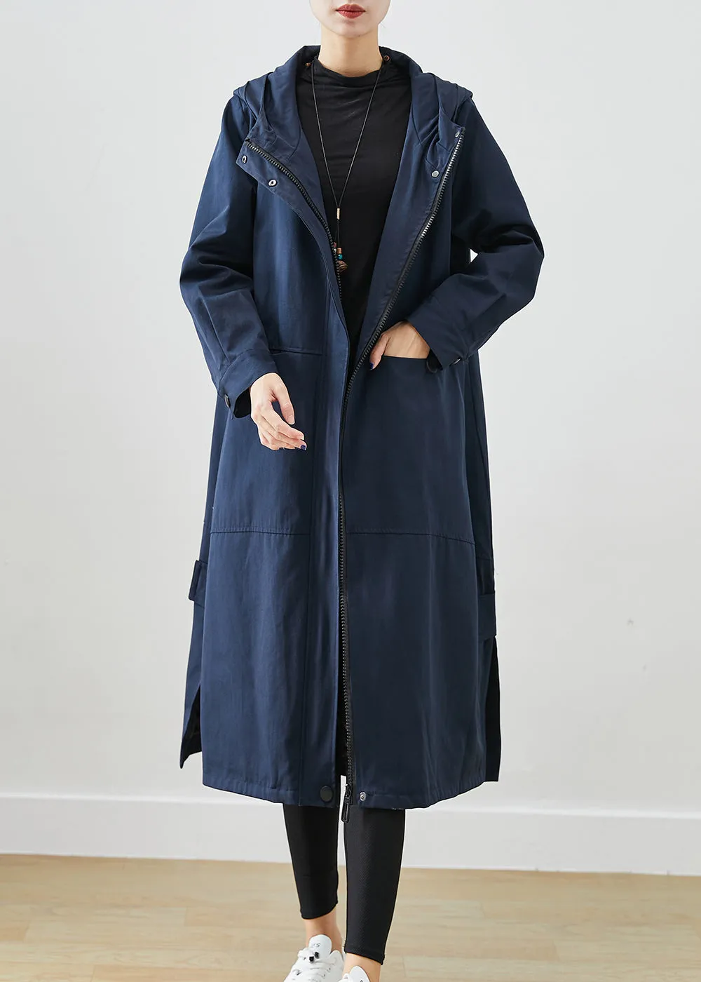 Natural Navy Oversized Pockets Cotton Trench Fall ML2522