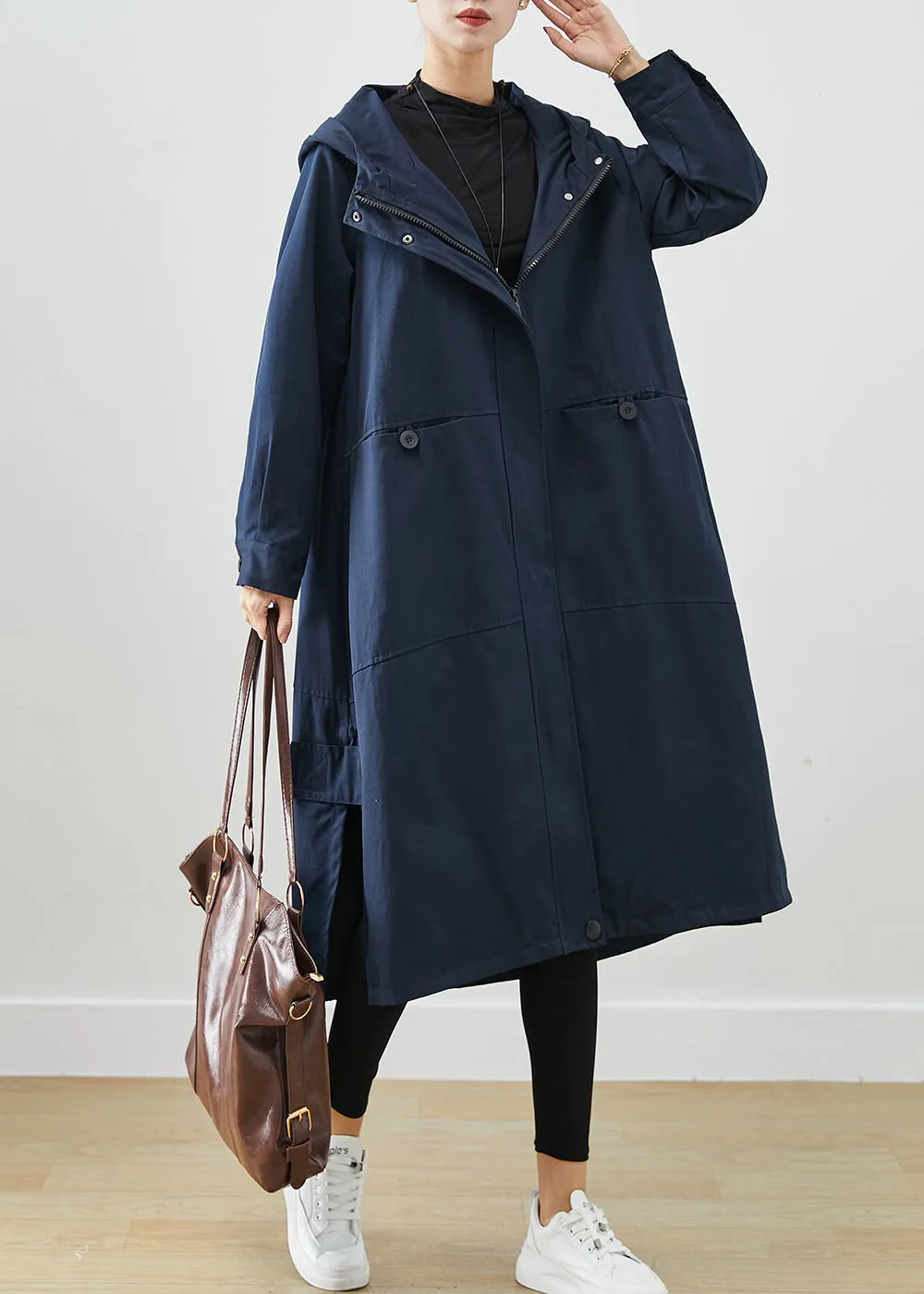 Natural Navy Oversized Pockets Cotton Trench Fall ML2522