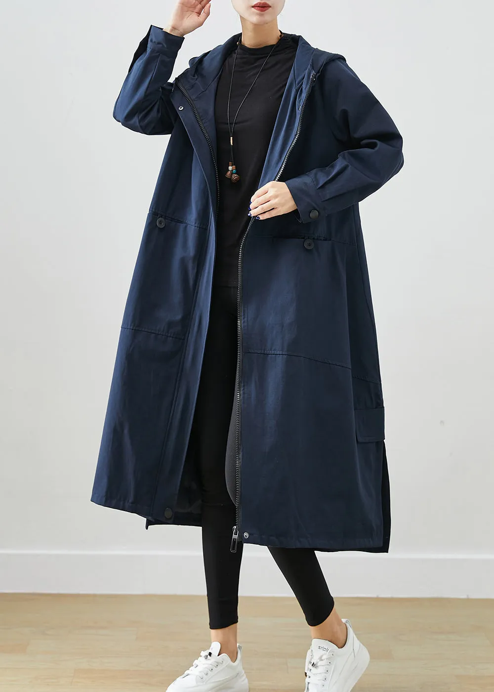 Natural Navy Oversized Pockets Cotton Trench Fall ML2522