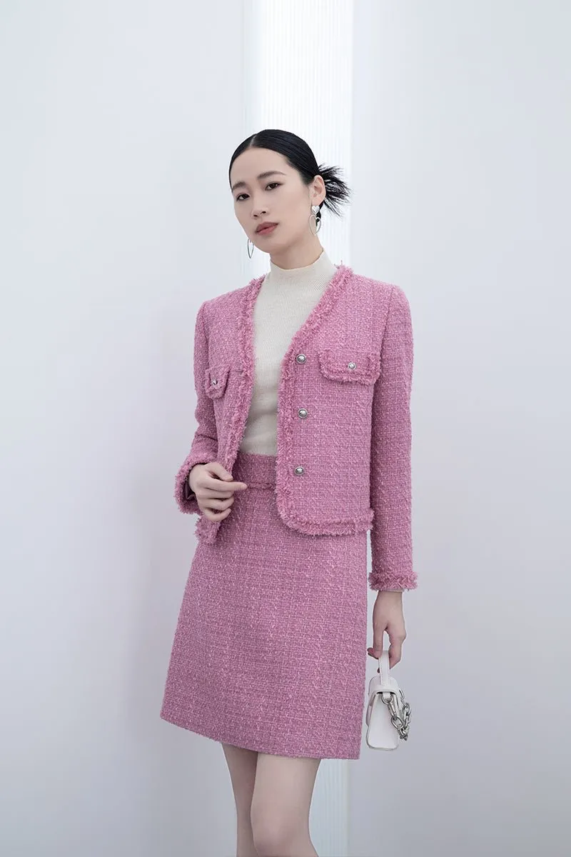 Pink Tweed Midi Skirts