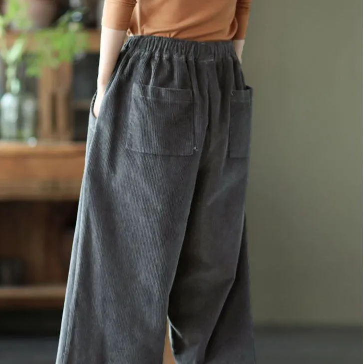 Pocket Wide Leg Pants, Cotton Pants for Women, Loose Women Trousers