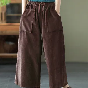 Pocket Wide Leg Pants, Cotton Pants for Women, Loose Women Trousers