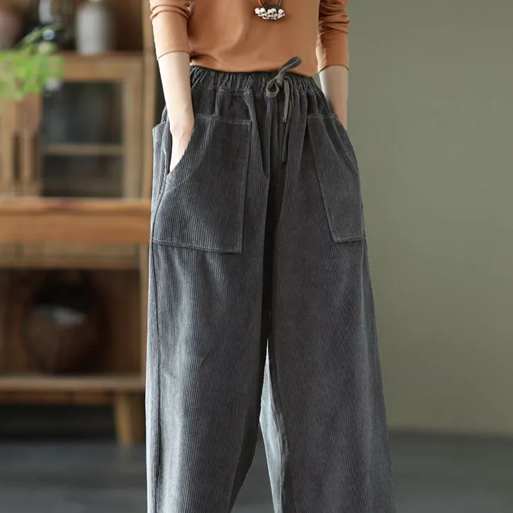 Pocket Wide Leg Pants, Cotton Pants for Women, Loose Women Trousers