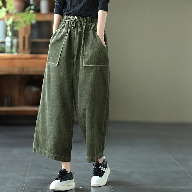 Pocket Wide Leg Pants, Cotton Pants for Women, Loose Women Trousers