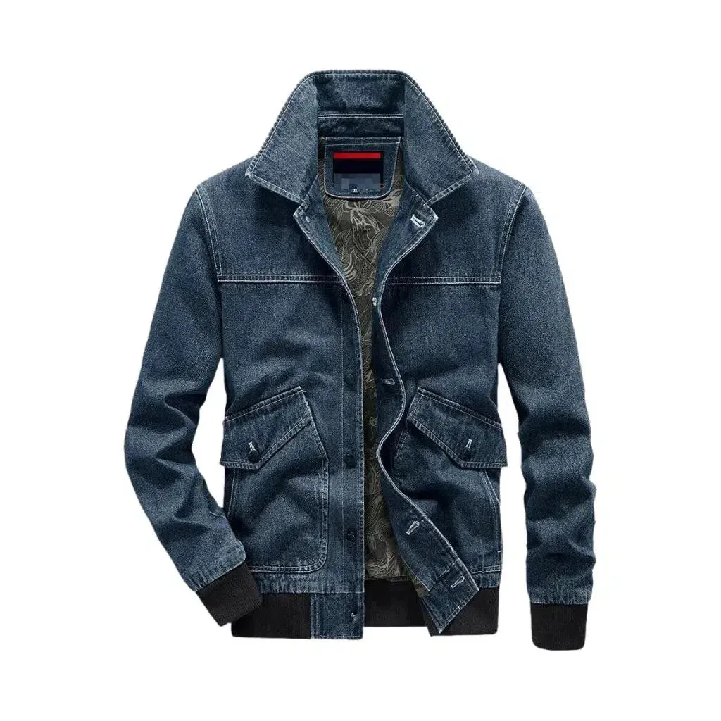 Rubber hem & sleeves denim jacket
 for men